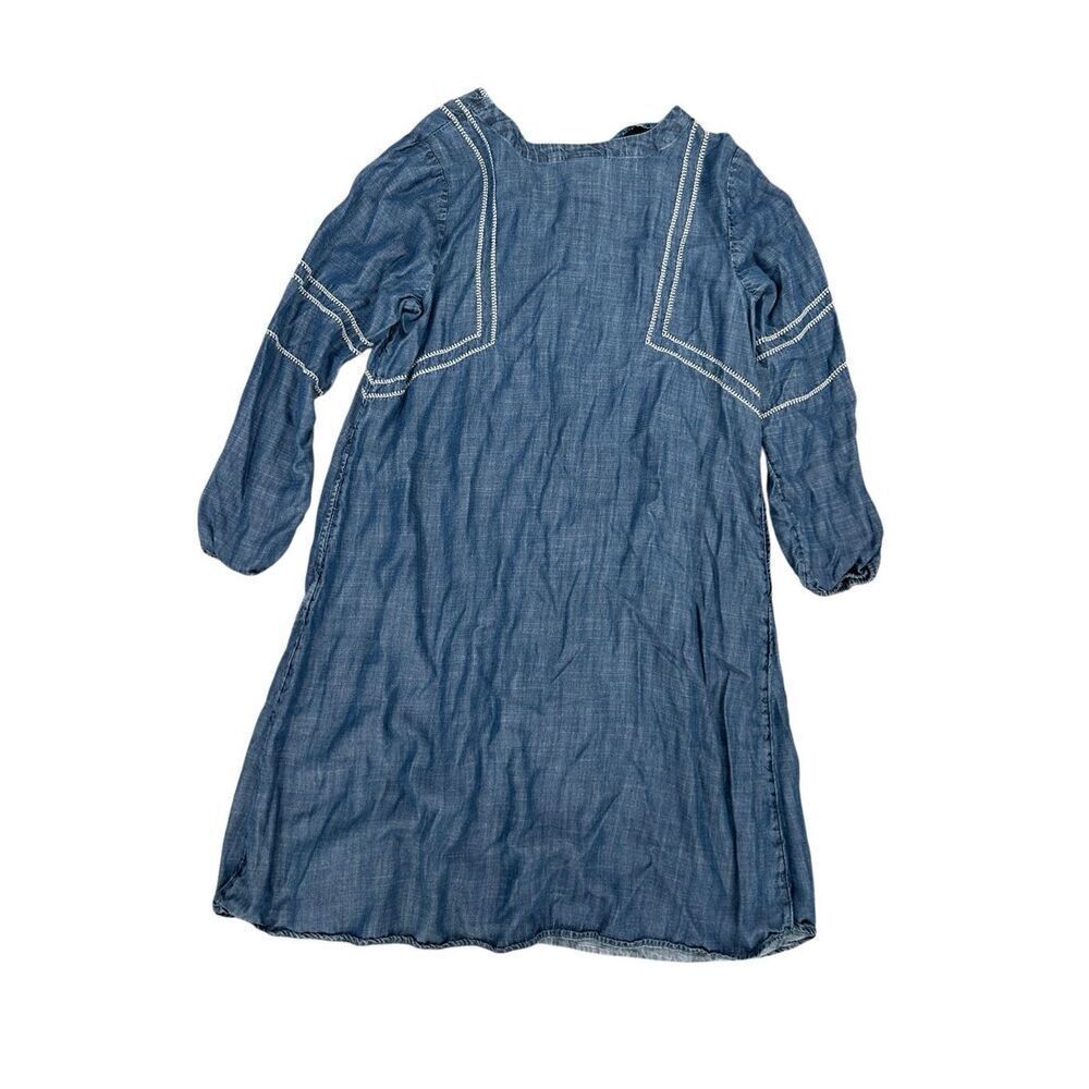 J. Jill Pure Jill Indigo Whipstitched Embroidered Dress Blue tencel lyocell M - Picture 3 of 11